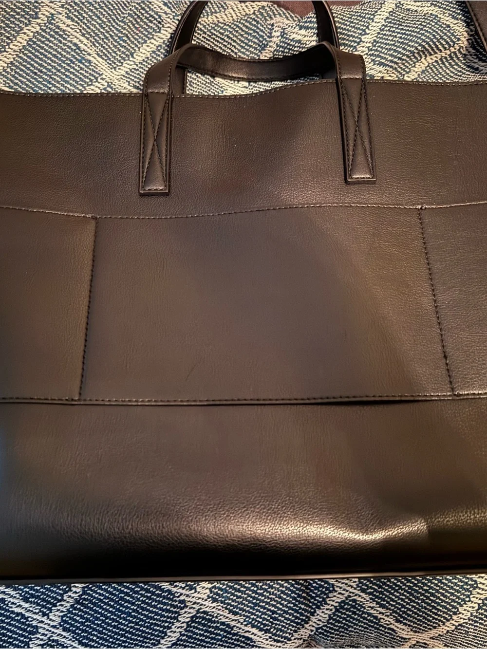 Calpak Black Leather Laptop Tote with Detachable Shoulder Strap
